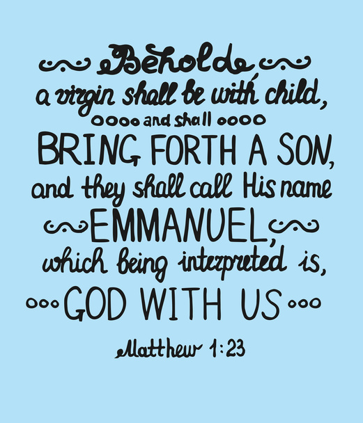 Vánoční pozadí s nápisy Bible se musí zrodit syna a vyžádá si jeho jméno Emmanuel - Vektor, obrázek