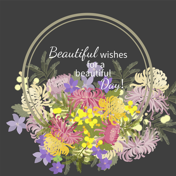 Elegant pattern with hand drawn decorative flowers in pink and yellow chrysanthemums - Vector, Image
