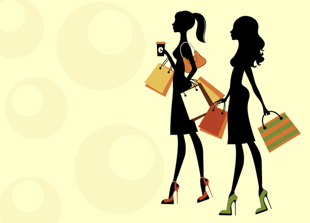 Two chick women shopping - Vektor, kép