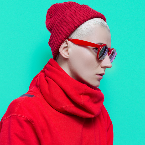 Hipster Fashion Model. Stylish accessories seasons. Eyeglasses,  - Foto, Bild
