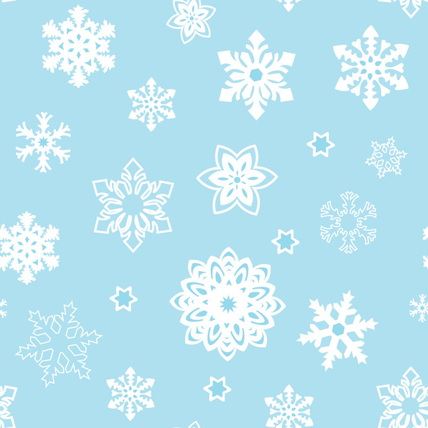 Modello senza cuciture di Natale da fiocchi di neve di diverse tonalità blu su uno sfondo bianco. silhouette bianca
 - Vettoriali, immagini