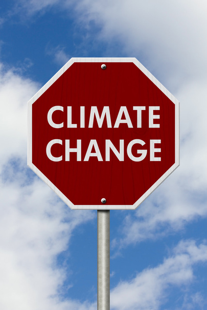 Klimaatverandering rode snelweg weg stopbord - Foto, afbeelding