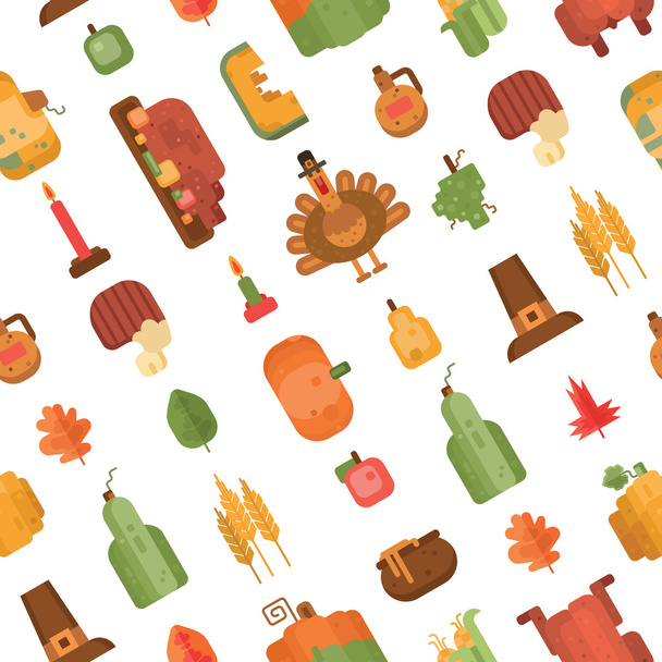 Thanksgiving day pattern with flat geometric icons on white background - Vettoriali, immagini