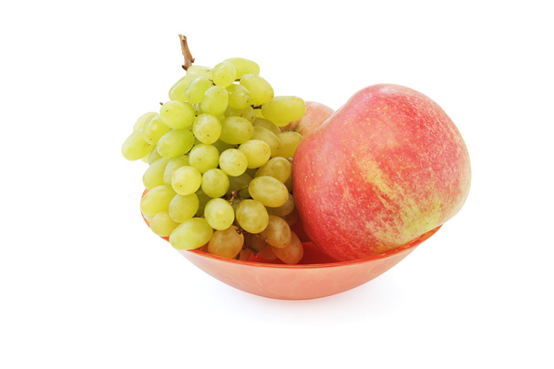 winogrona i jabłka na talerzu - Zdjęcie, obraz