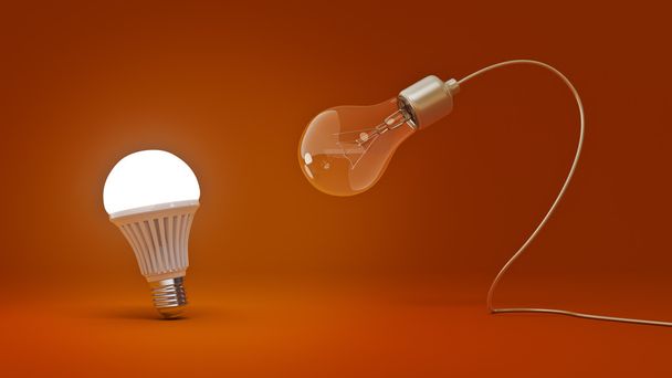 Lampadina LED incandescente e lampadine semplici. Rendering 3D
 - Foto, immagini