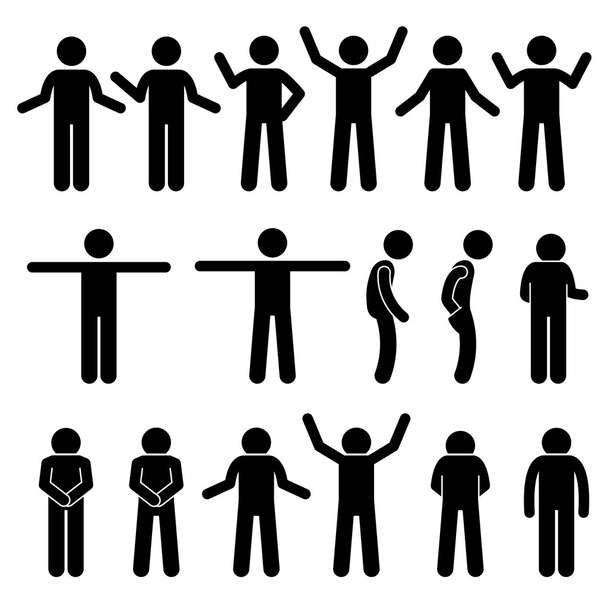 Různé tělesné gesta rukou signály člověka lidé panáček Stickman piktogram ikony - Vektor, obrázek