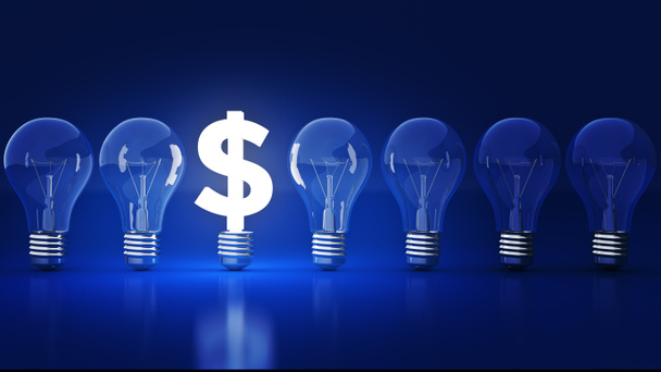 Lichtgevende dollarteken met lampen. 3D-rendering - Foto, afbeelding