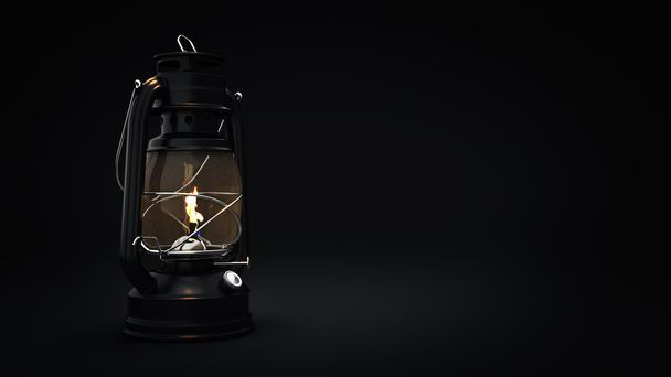 Burning kerosene lamp background, concept lighting. 3d rendering - Photo, Image