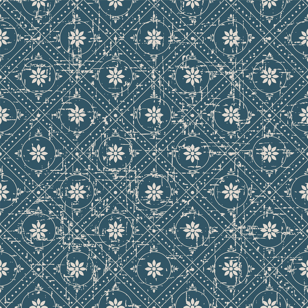 Worn out seamless background 536 vintage round check dot line flower - ベクター画像
