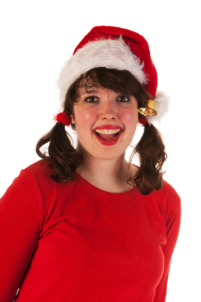 Winter girl with hat Santa Claus - Фото, изображение