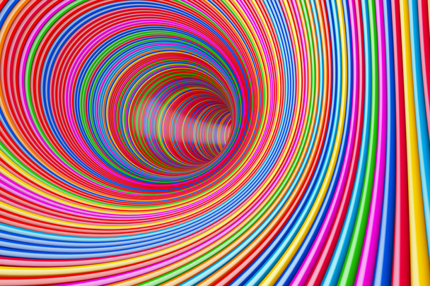 Hypnotiserende psychedelische meerkleurige cirkels Tunnel. 3D-rendering - Foto, afbeelding
