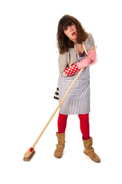 Housewife with scrobbing tool - Фото, зображення