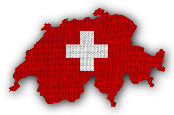 Karte und Fahne der Schweiz auf altem Leinen - Foto, Bild