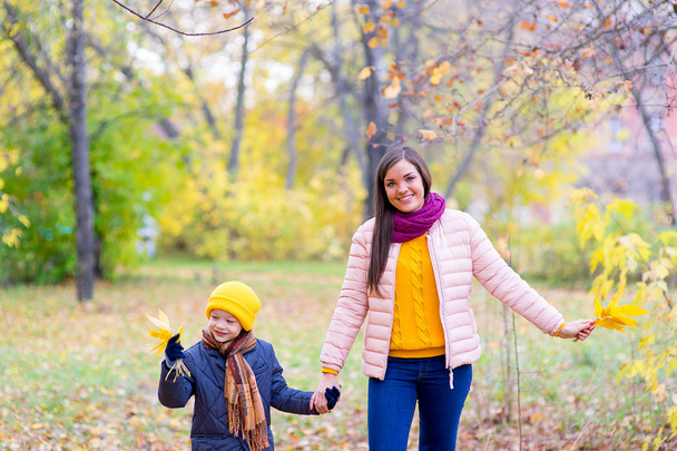 boy walking with his mother in autumn park - Foto, Bild