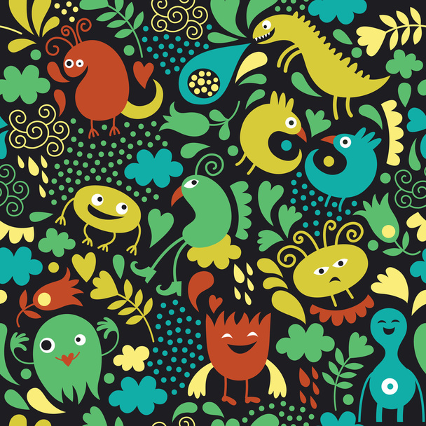 Seamless background with monsters - Vector, Image