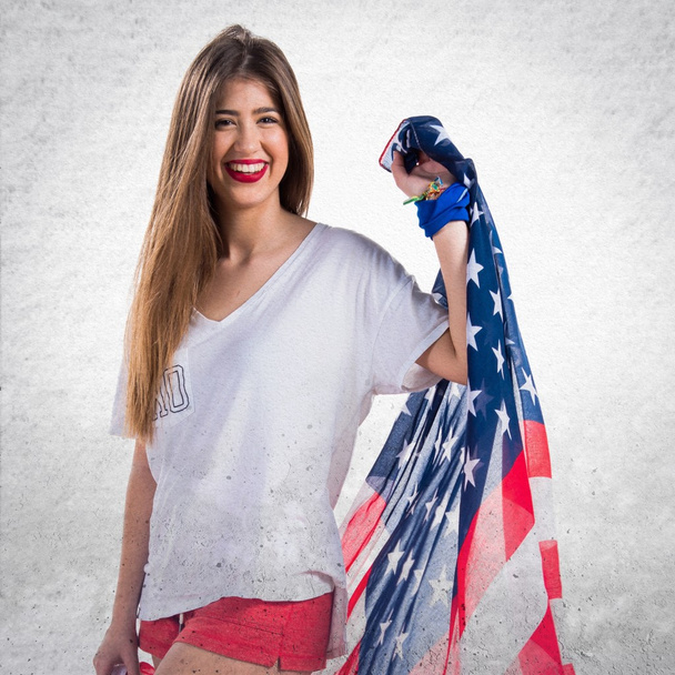 アメリカ国旗の女の子 - 写真・画像