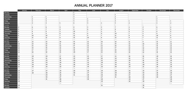 Planejador anual inglês em escala de cinza para 2017
 - Vetor, Imagem