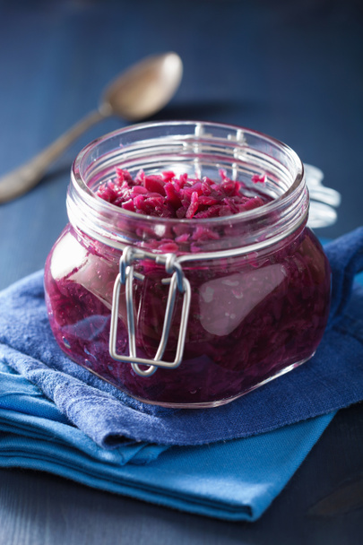 pickled red cabbage in glass jar - Photo, Image