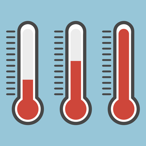 Thermometers in vlakke stijl en thermometer pictogram, medische thermom - Vector, afbeelding