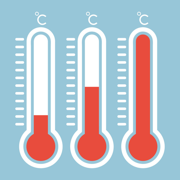 Thermometers in flat style and thermometer icon, Medical thermom - Vector, Image