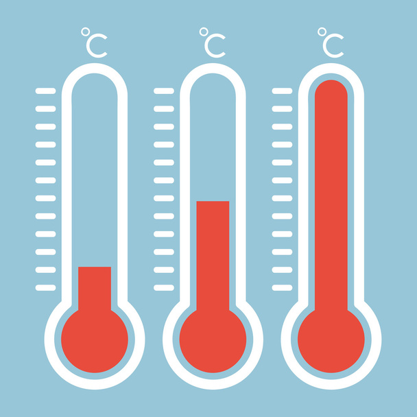 Θερμόμετρα στην επίπεδη στυλ και εικονίδιο θερμόμετρο, ιατρικό θερμόμ - Διάνυσμα, εικόνα