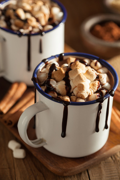 s'mores hot chocolate mini marshmallows cinnamon winter drink - Photo, image