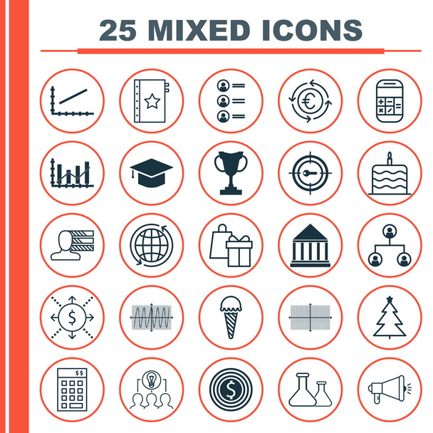 Sor 25 univerzális szerkeszthető ikonok. Lehet használni a Web, mobil és App Design. Magában foglalja a ikonok, érettségi, mint a fastruktúra és beruházások. - Vektor, kép
