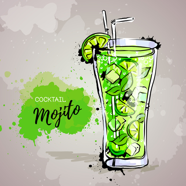 Hand drawn illustration of cocktail mojito. - Vettoriali, immagini