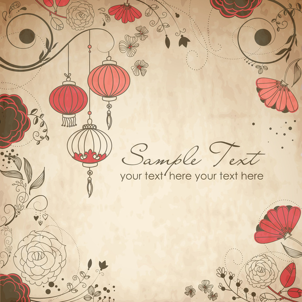 Chinese lanterns. Stylish floral background - Vector, afbeelding