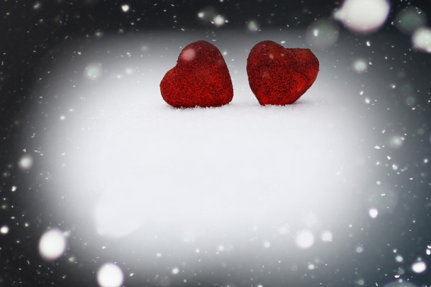 Srdce červené zimní dvě sníh - Fotografie, Obrázek