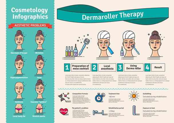 Vector Illustrated instellen met cosmetologie Derma Roller therapie - Vector, afbeelding