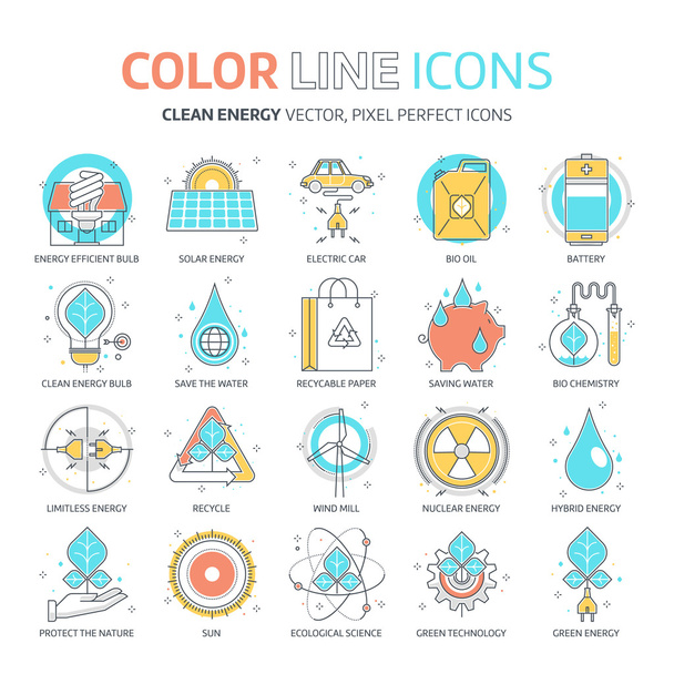 Línea de color, ilustraciones de energía verde, iconos
 - Vector, imagen