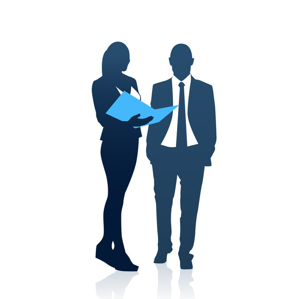 Business People Man And Woman Team Silhouette Businesspeople Couple Hold Document Folders - Vecteur, image