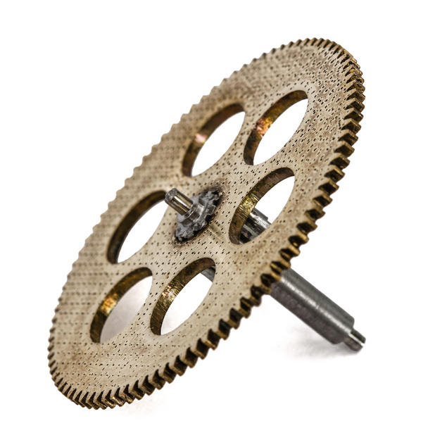 One gear wheel from brass closeup, isolated on white background - Photo, Image