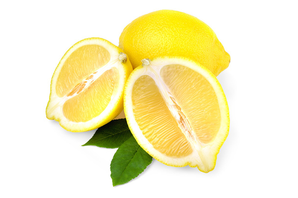 Lemon and a slice on white background - Foto, afbeelding