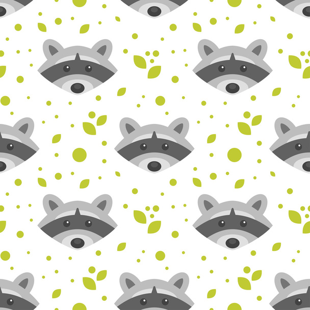 Vector flat style seamless pattern with raccoon - Vector, Image