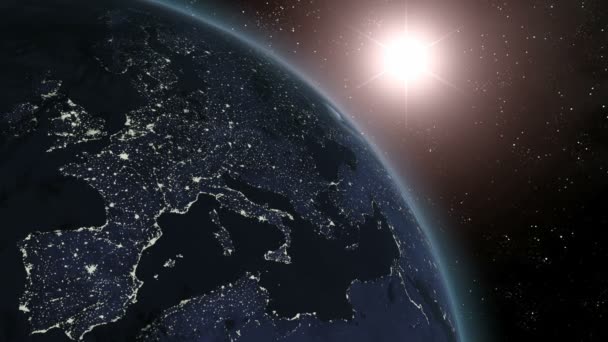 Salida del sol de la Tierra (Highend) sobre Europa CGI HD
 - Metraje, vídeo