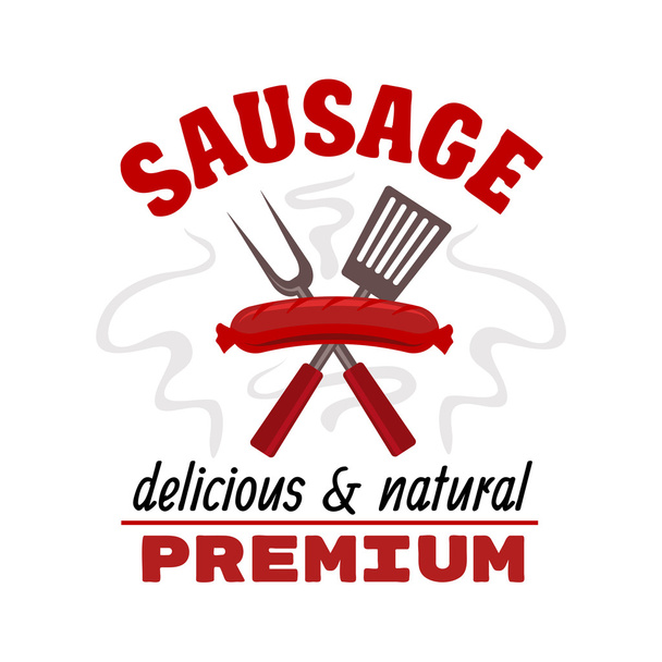 Delicious grilled sausage food label - Vector, Image