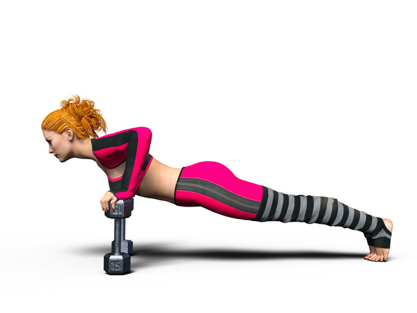 3D CG rendering of the woman who makes a muscular workout - Foto, imagen