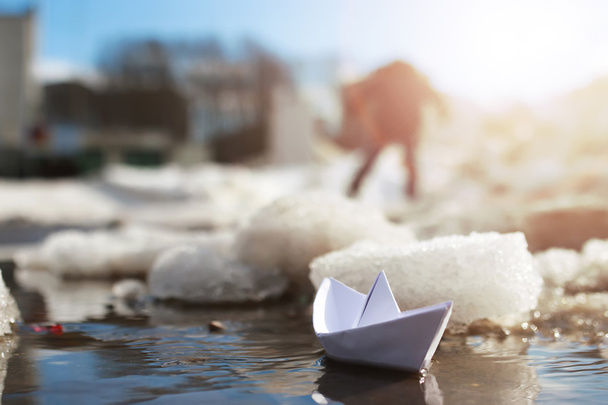 бумажная лодка в бассейне зимой
 - Фото, изображение