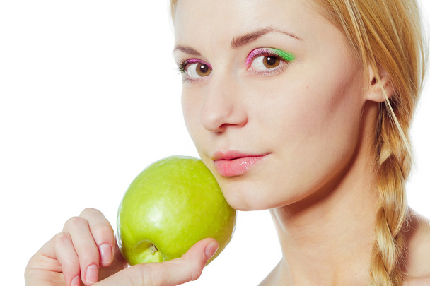 Smiling business woman with green apple - Фото, зображення