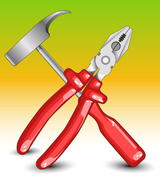 Hammer and flat-nose pliers - Vector, Image
