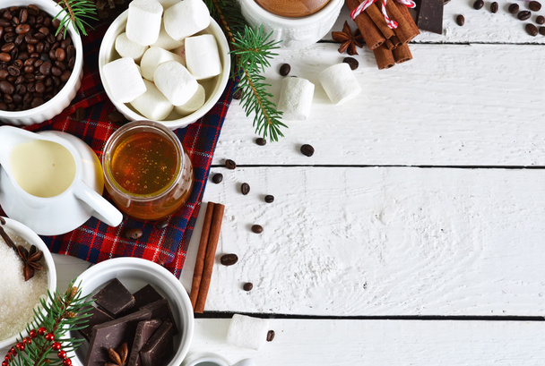 Ingredients for hot chocolate for the new year with space for te - Φωτογραφία, εικόνα