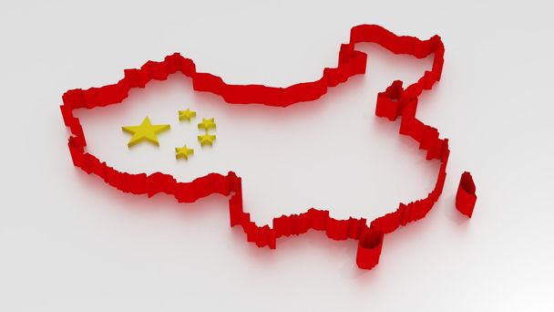3D kontur Mapa Chin w kolorze czerwonym na białym tle - Zdjęcie, obraz