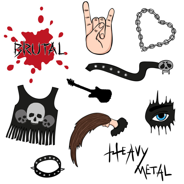 Heavy metal set - pojem subkultura vektoru elementy. - Vektor, obrázek