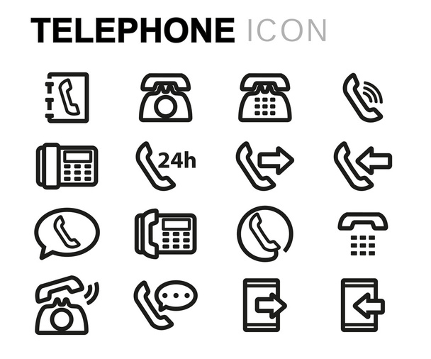Vector black line telephone icons set - Vector, imagen