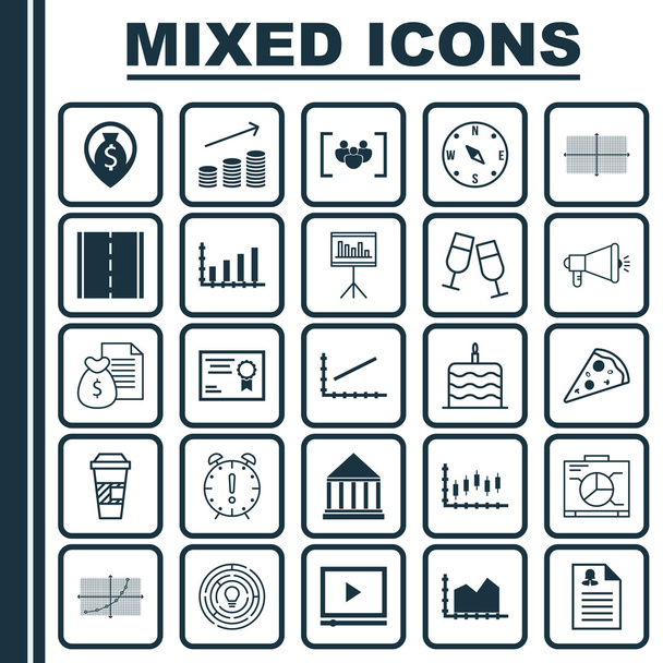 Sor 25 univerzális szerkeszthető ikonok. Lehet használni a Web, mobil és App Design. Magában foglalja a ikonok, mint például a növekedés érmék, elvihető kávé, jelentés és több. - Vektor, kép