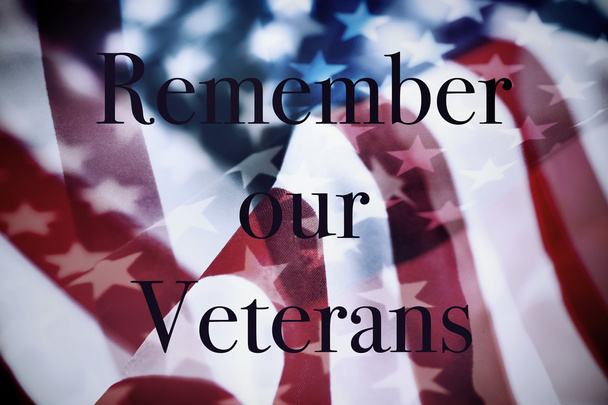 text remember our veterans and the flag of the US - Foto, Imagem
