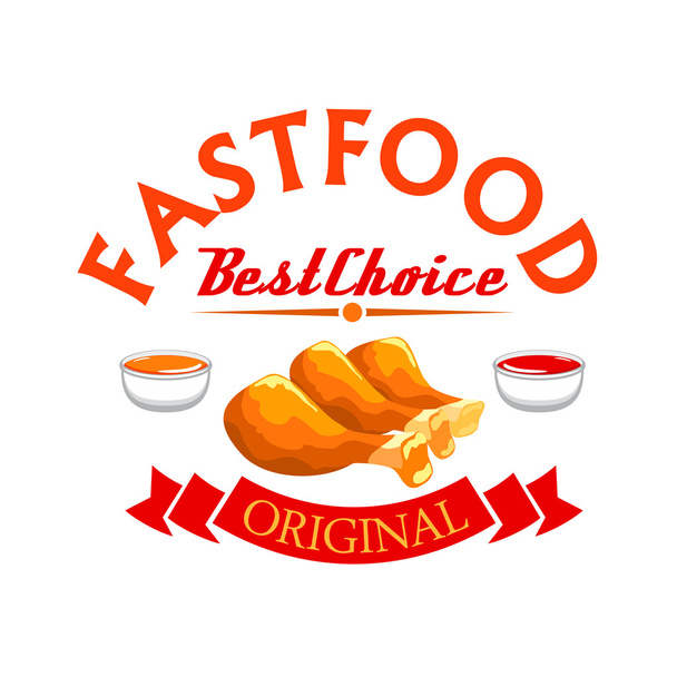 Fastfood label. Krokant gebakken kip benen - Vector, afbeelding