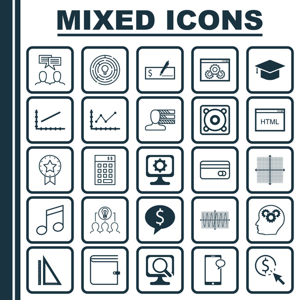 Set de 25 iconos editables universales. Puede ser utilizado para el diseño web, móvil y de aplicaciones. Incluye iconos como la rejilla gráfica, Crotchets, Gráfico de línea y más
. - Vector, imagen